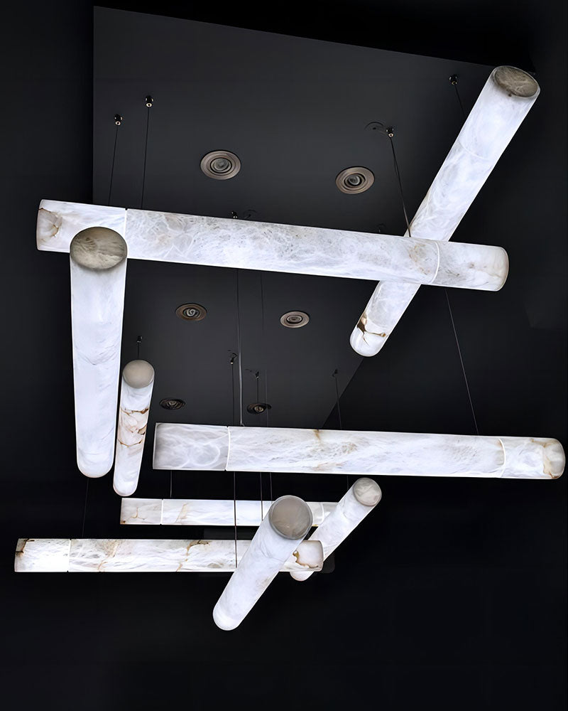 LED Linear Creative white Alabaster large copper Chandelier with straight/curved shape