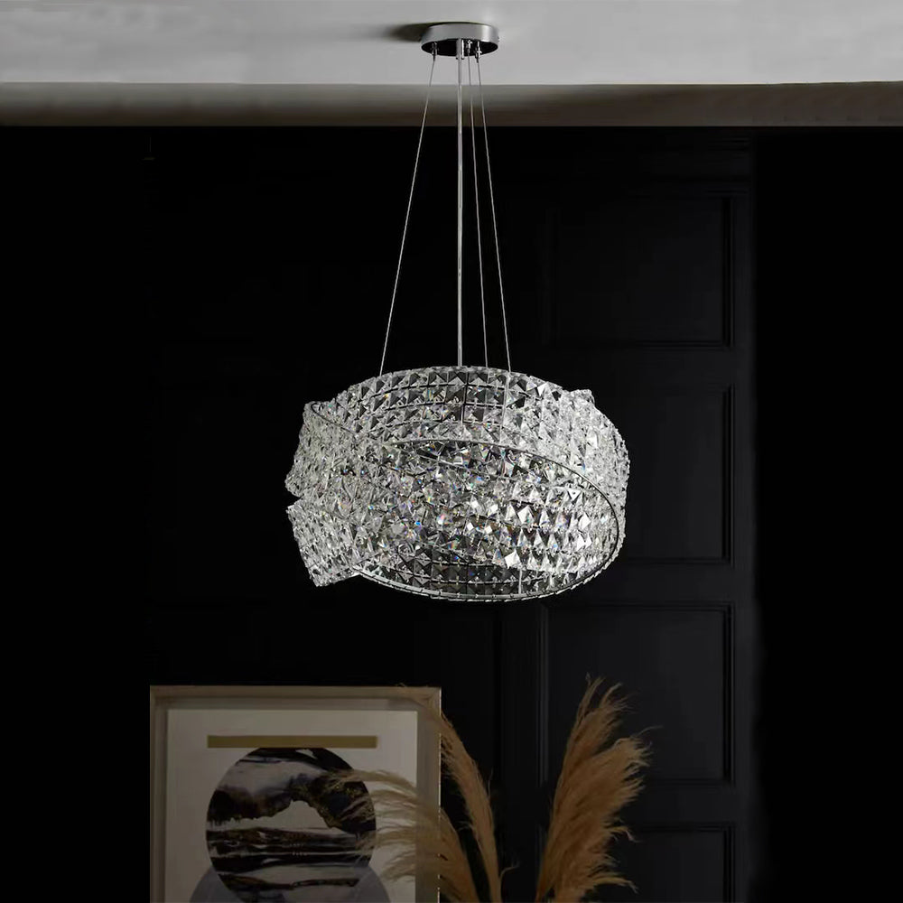 Round Crystal Ring Chandelier in Silver/Gold Finish for Lowg-ceiling-MEET LIGHTING