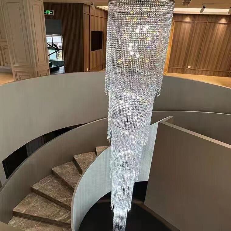 Extra Long Luxury Crystal Chandelier For Staircase / 2 Story Multi-layered Long Light Fixture-MEET LIGHTING