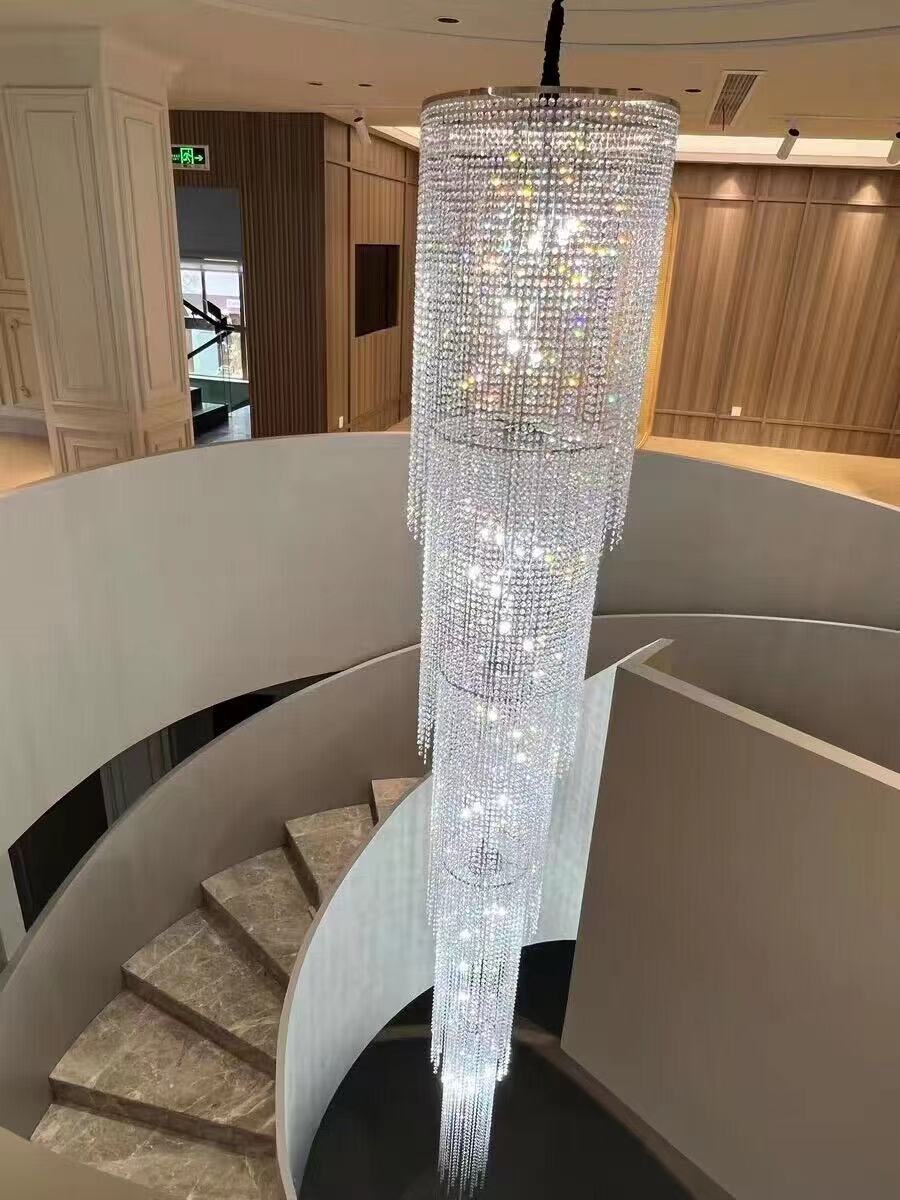 Extra Long Luxury Crystal Chandelier For Staircase / 2 Story Multi-layered Long Light Fixture-MEET LIGHTING