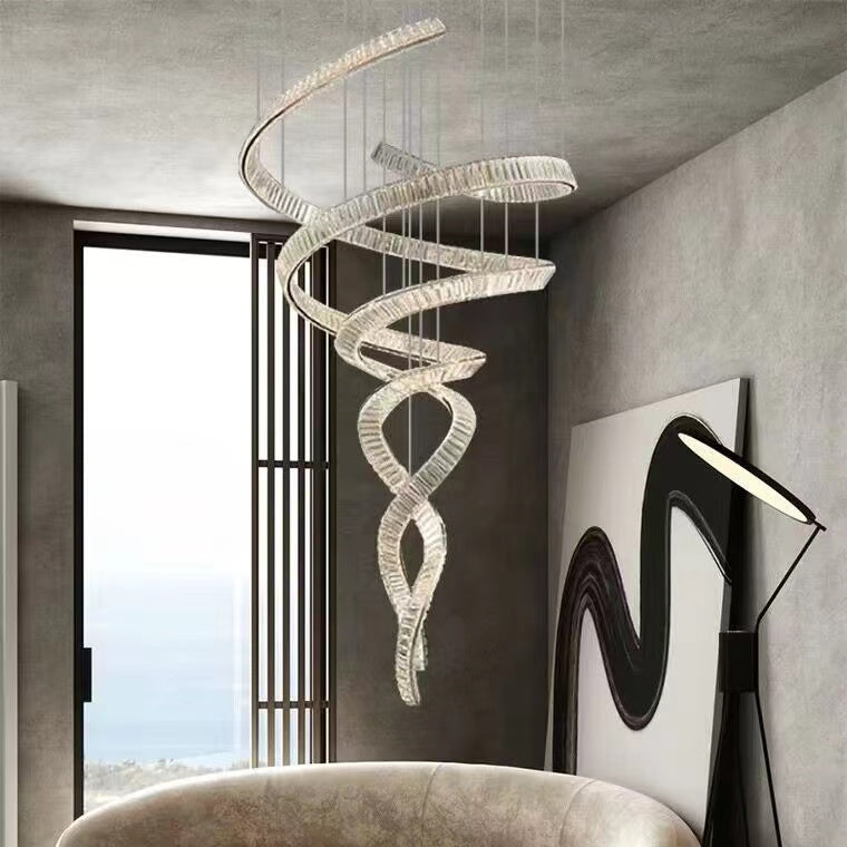 Designer Foyer Living Room Ceiling Light Fixture Stylish Spiral Crystal Chandelier for Hotel Entrance-MEET LIGHTING