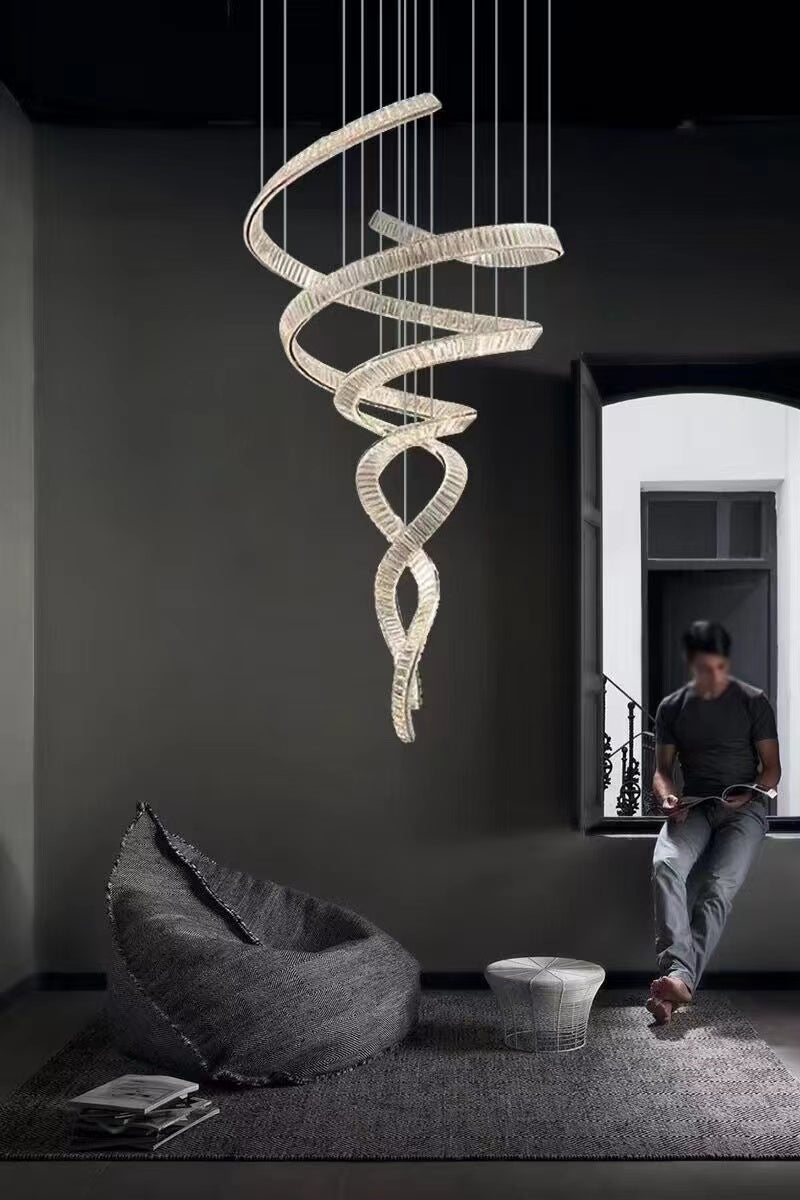 Designer Foyer Living Room Ceiling Light Fixture Stylish Spiral Crystal Chandelier for Hotel Entrance-MEET LIGHTING