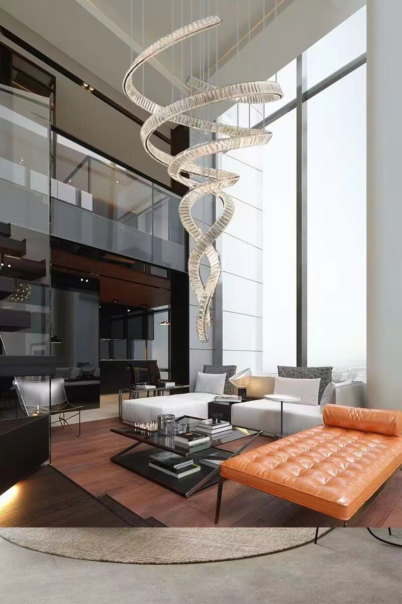 Designer Foyer Living Room Ceiling Light Fixture Stylish Spiral Crystal Chandelier for Hotel Entrance-MEET LIGHTING