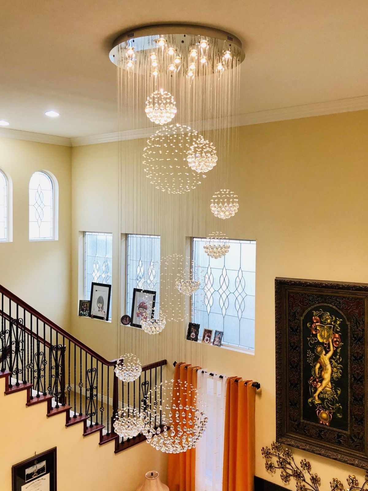 Stately Duplex Crystal Chandelier Spiral Raindrop Globe Shape Ceiling Hanging Light for Entryway/Staircase-MEET LIGHTING