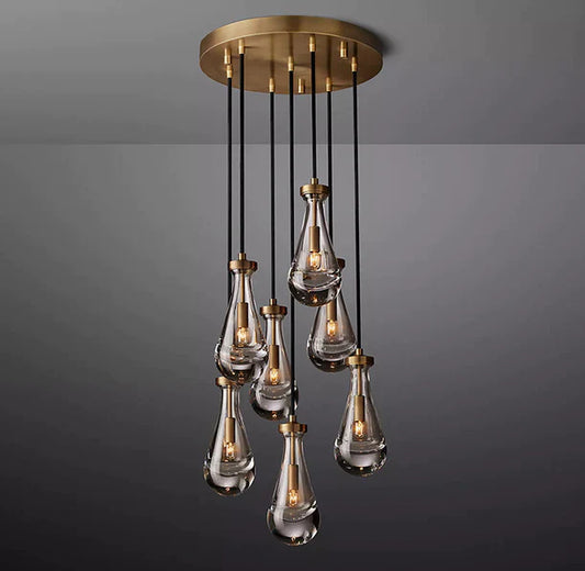 Modern Raindrop Solid Brass Round Chandelier 18",7 Lights