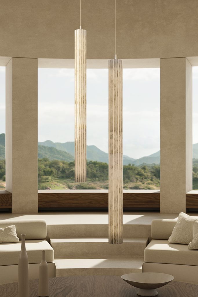 Vertical Roller Alabaster Pendant Light by Meetlighting