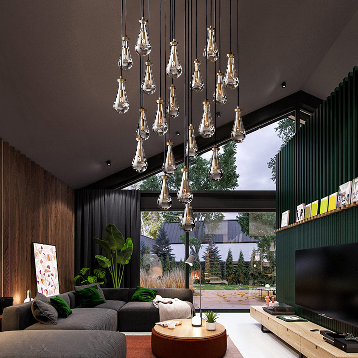 Raindrop Modern Round 60'' 31-Light Chandelier For Living Room, Staircase Chandelier