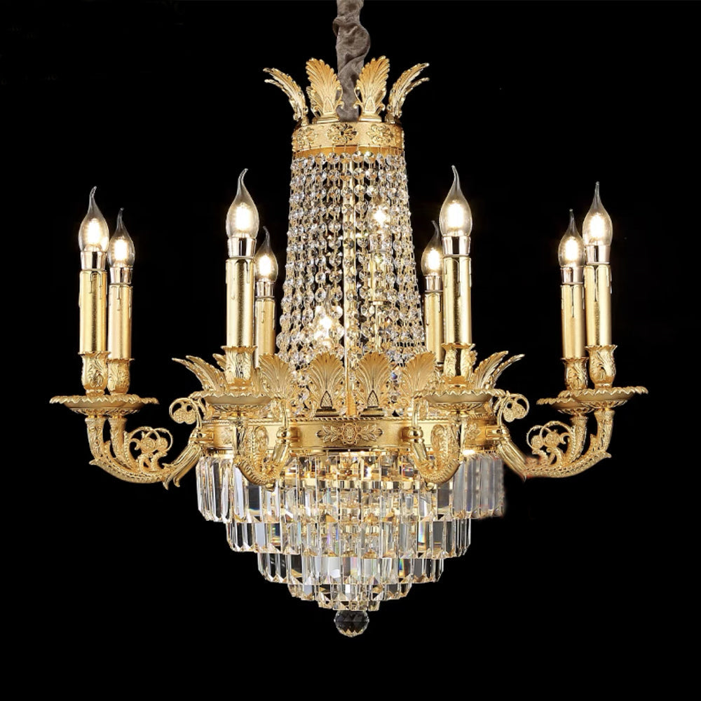 Luxury Empire Multi-tiered Candle Light Crystal Chandelier in Gold Finish for Foyer/Living Room/Staircase/Villa-MEET LIGHTING