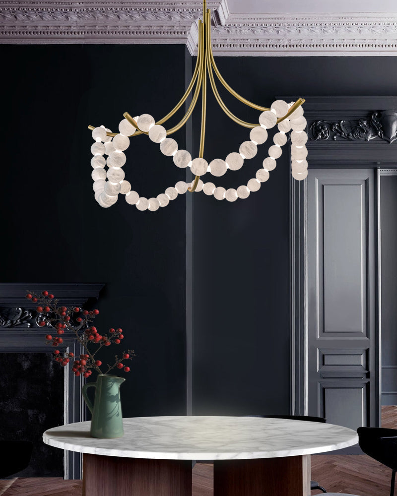 Cluster String Alabaster Beads Semi Flush Chandelier by Meetlighting