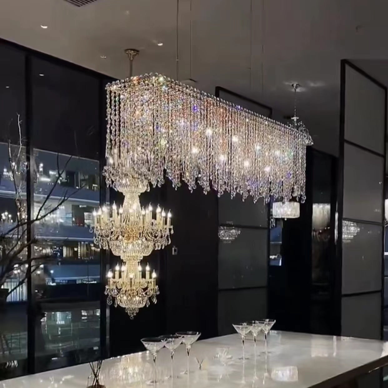 Tassel Rectangle Crystal Chandelier For Dining Room Island Kitchen-MEET LIGHTING