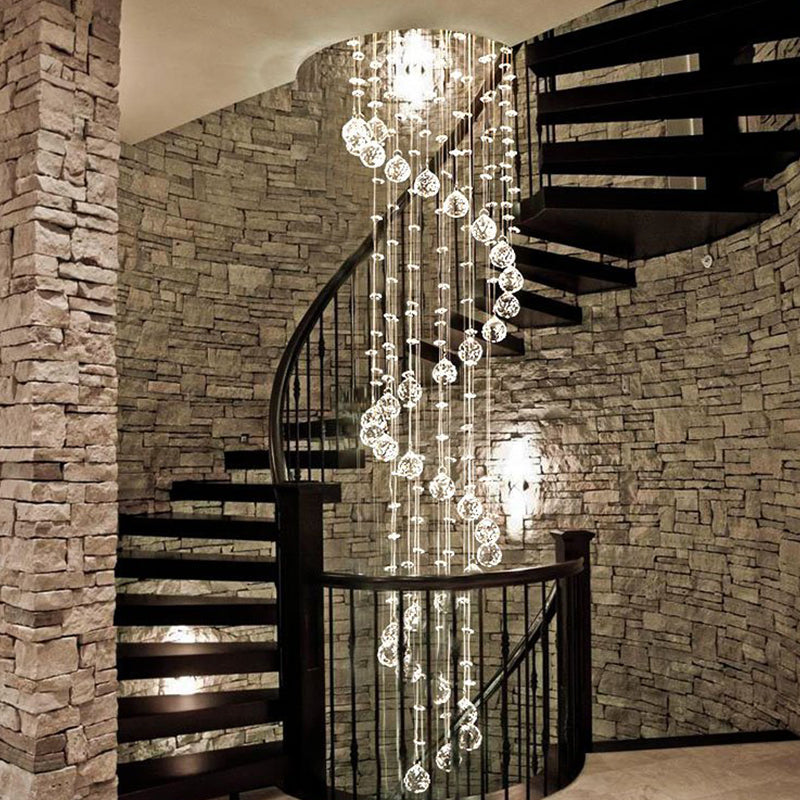 Extra Large Modern Spiral Raindrop Crystal Chandelier For Entryway-MEET LIGHTING