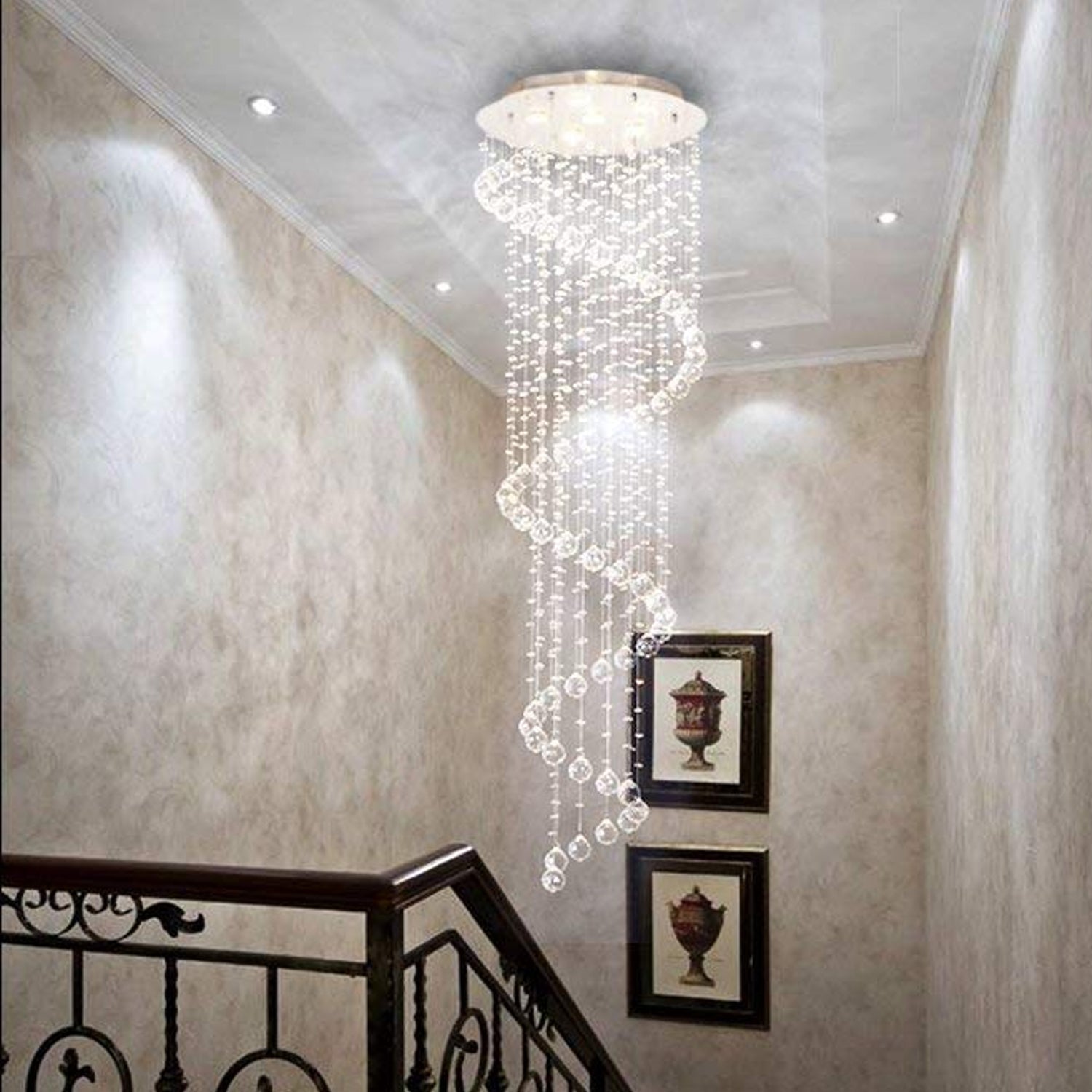 Extra Large Modern Spiral Raindrop Crystal Chandelier For Entryway-MEET LIGHTING