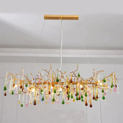 Runl Colorful Crystal Linear Branch Chandelier