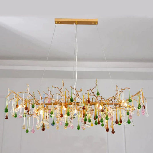 Runl Colorful Crystal Linear Branch Chandelier