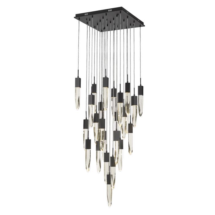 Modern Light Luxury Round/Rectangle Floating Glacier Crystal Chandelier in Black Finish for Kitchen Island/ Staircase/Living Room-MEET LIGHTING