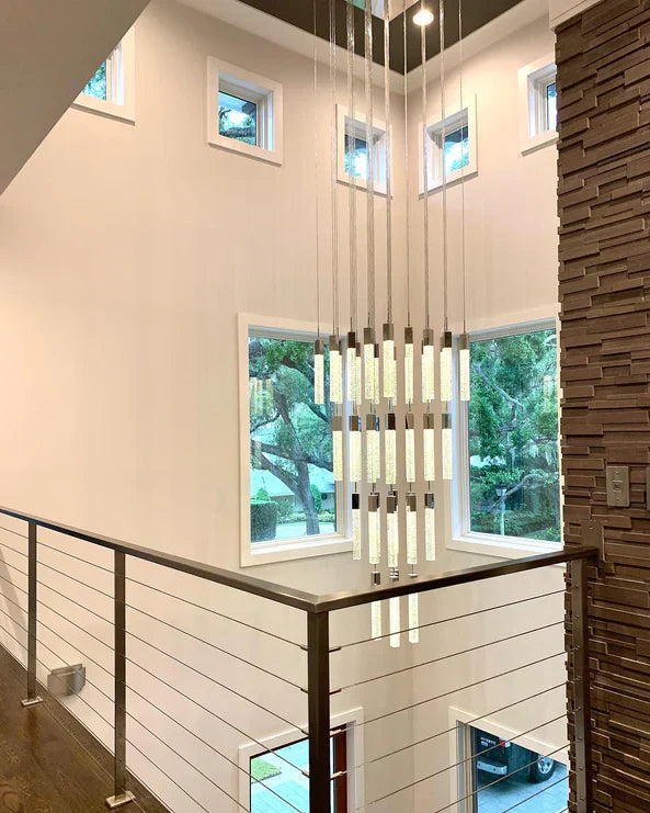 Modern Glacier Bubble Crystsal Sticks Chandelier in Gold/Chrome/Black Finish for Staircase/Foyer-MEET LIGHTING