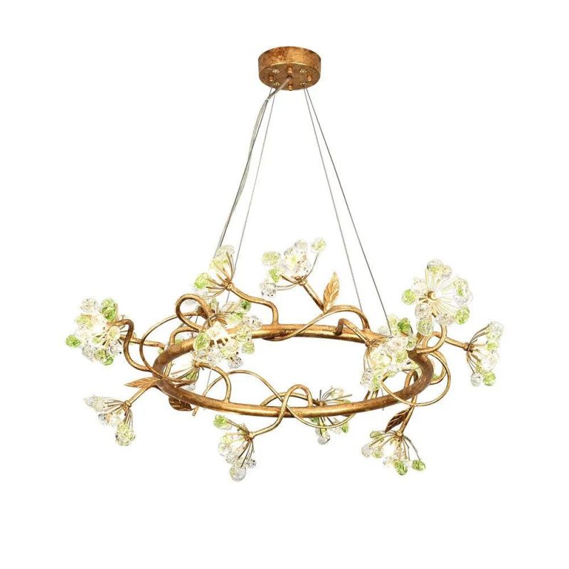 Modes Brass Ring Stone Flower Chandelier