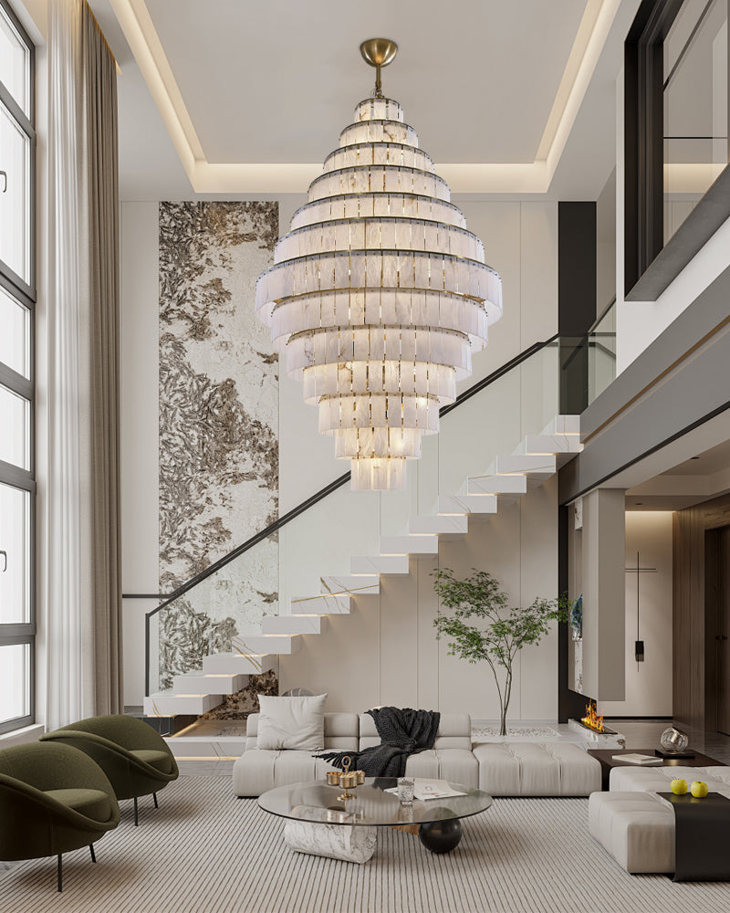 Multi-tiered Luxury Modern LED Chandelier Entrance Villa High Ceiling Large Alabaster Chandelier