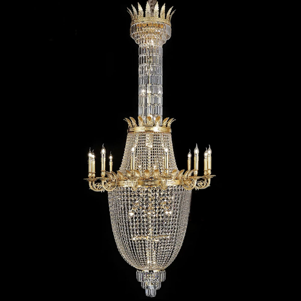 Luxury Empire Multi-tiered Candle Light Crystal Chandelier in Gold Finish for Foyer/Living Room/Staircase/Villa-MEET LIGHTING