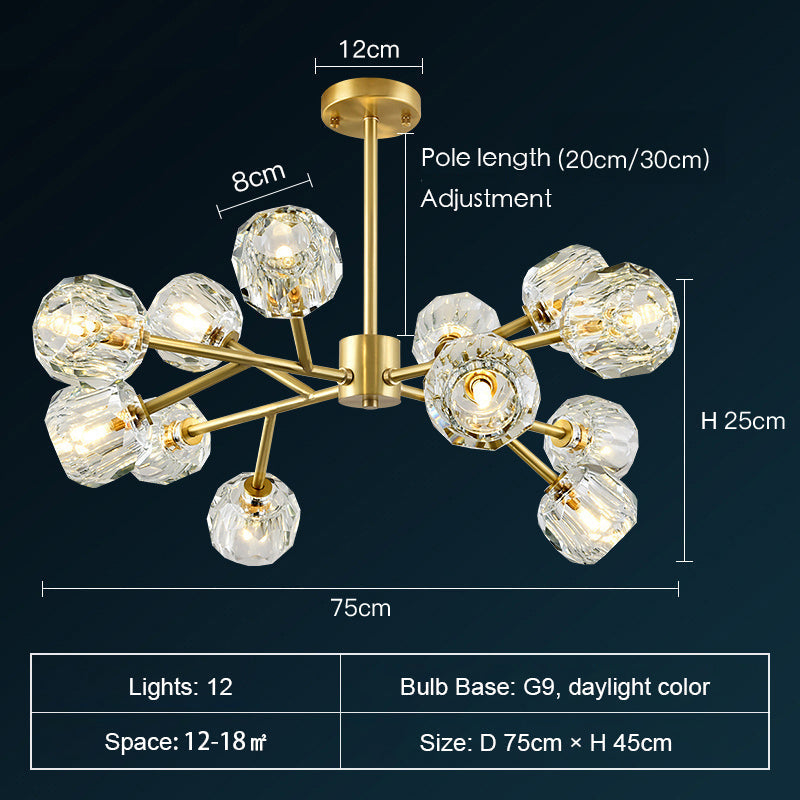 Brass Sputnik Chandelier With K9 Crystals Modern Ceiling Light Fixture-MEET LIGHTING