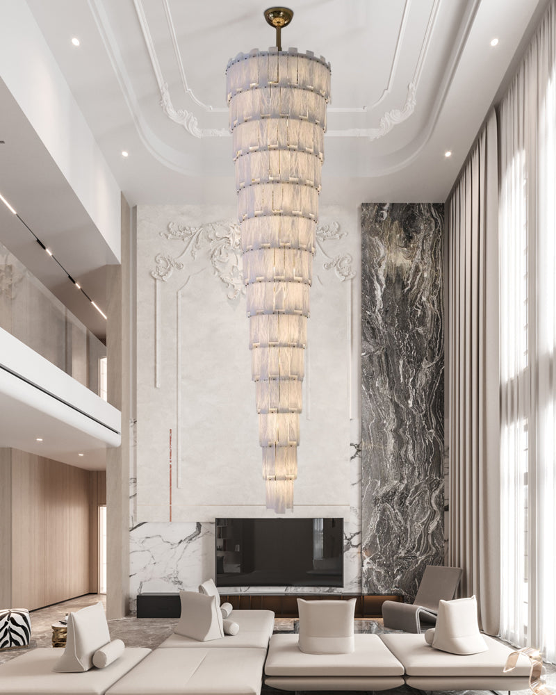 Multi-tiered Luxury Modern LED Chandelier Entrance Villa High Ceiling Large Alabaster Chandelier