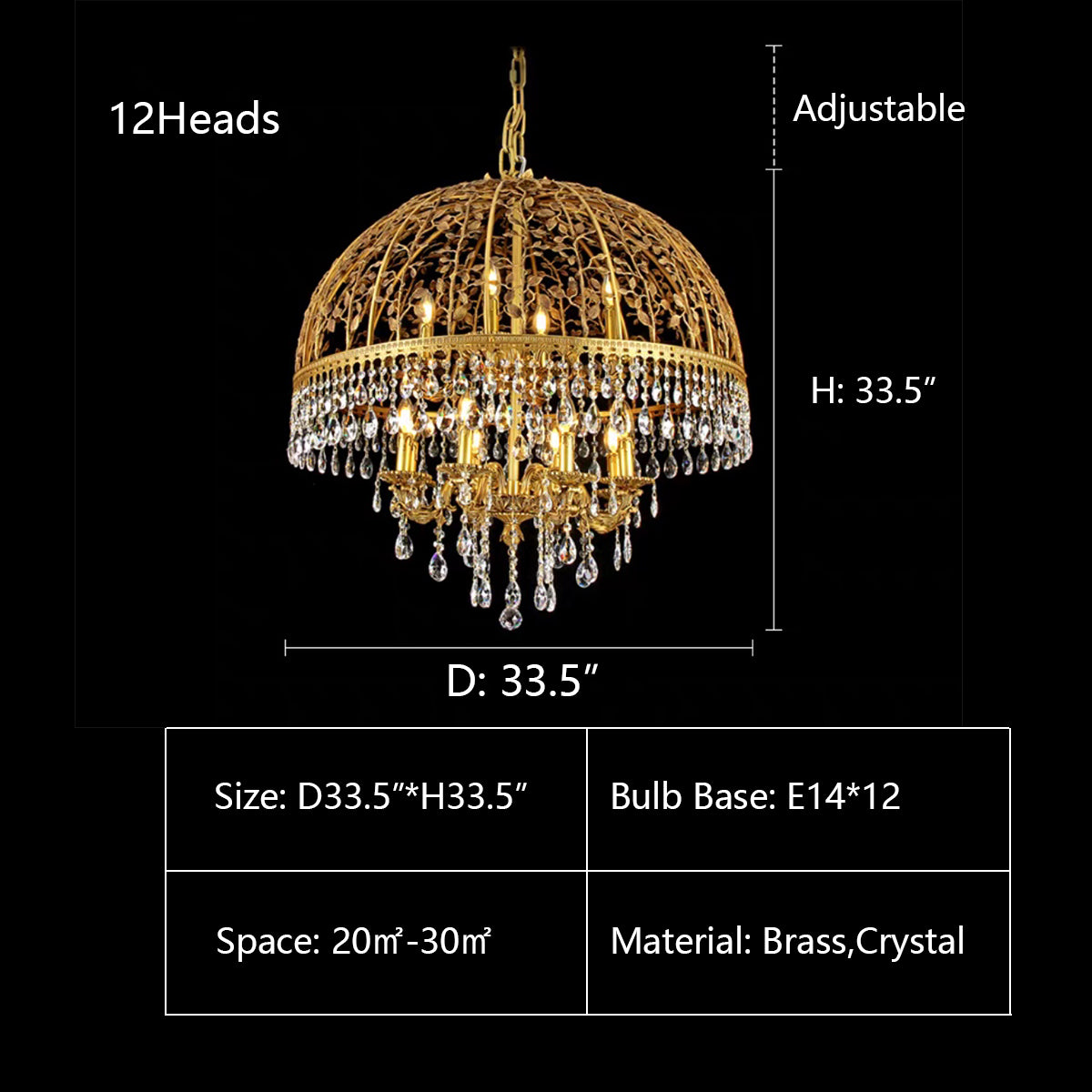 Baroque Luxury Full Copper Crystal Pendent Candle Chandelier for Entryway/Foyer/Dining Room-MEET LIGHTING