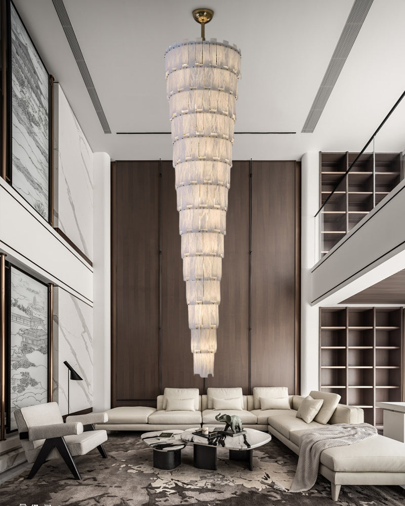 Multi-tiered Luxury Modern LED Chandelier Entrance Villa High Ceiling Large Alabaster Chandelier