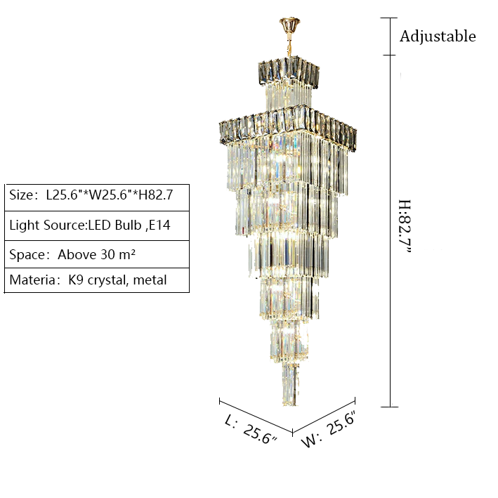 Extra Large Vertical Crystal Staircase Chandelier Foyer Ceiling Light Fixture in Gray/Amber Brim-MEET LIGHTING