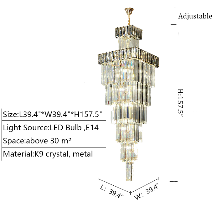 Extra Large Vertical Crystal Staircase Chandelier Foyer Ceiling Light Fixture in Gray/Amber Brim-MEET LIGHTING