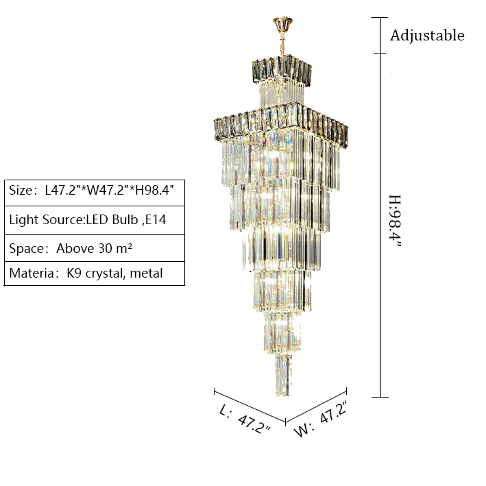 Extra Large Vertical Crystal Staircase Chandelier Foyer Ceiling Light Fixture in Gray/Amber Brim-MEET LIGHTING