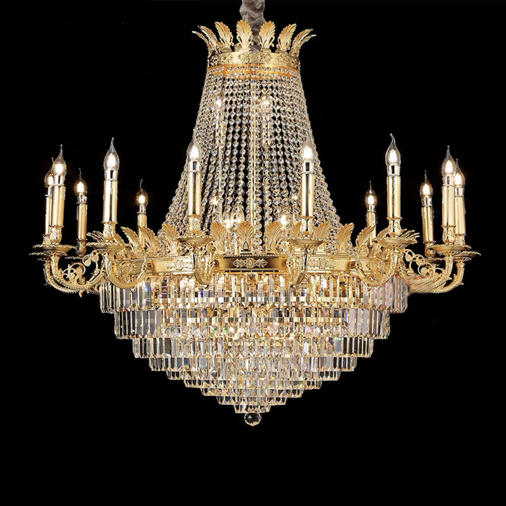 Luxury Empire Multi-tiered Candle Light Crystal Chandelier in Gold Finish for Foyer/Living Room/Staircase/Villa-MEET LIGHTING