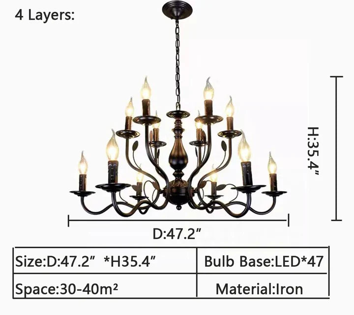 Multi Layer Iron Chandelier with Electronic Candles in Vintage Country Style for Living Room Cafe and Study-MEET LIGHTING