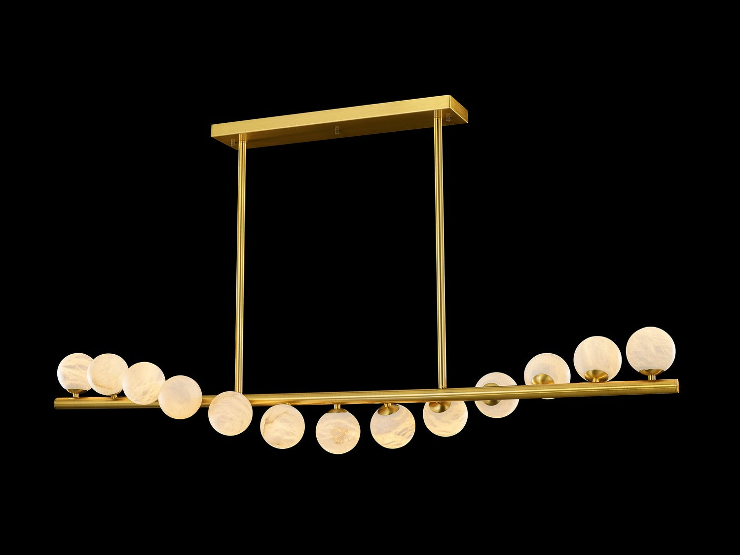 13 Alabaster Light Pendant Chandelier in Antique Brass