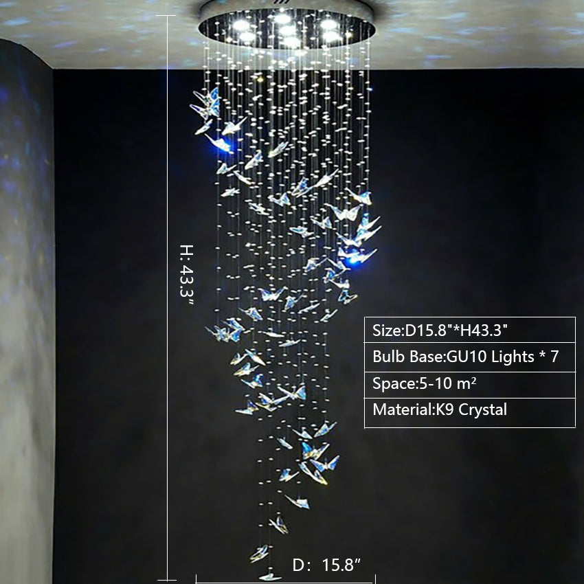 Northern European Style K9 Crystal Floating Butterfly Chandelier for High-ceiling-MEET LIGHTING