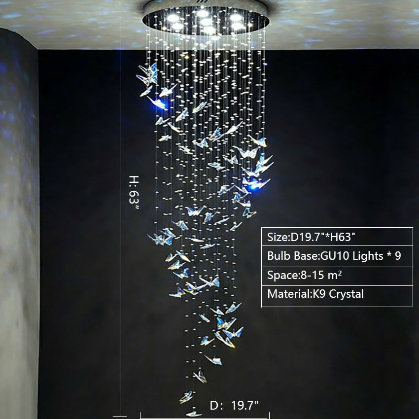 Northern European Style K9 Crystal Floating Butterfly Chandelier for High-ceiling-MEET LIGHTING