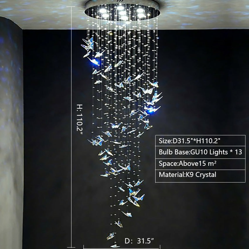 Northern European Style K9 Crystal Floating Butterfly Chandelier for High-ceiling-MEET LIGHTING