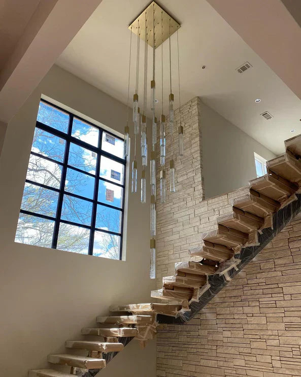 Modern Glacier Bubble Crystsal Sticks Chandelier in Gold/Chrome/Black Finish for Staircase/Foyer-MEET LIGHTING