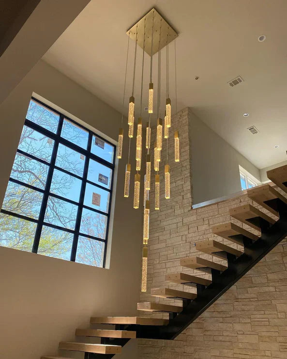 Modern Glacier Bubble Crystsal Sticks Chandelier in Gold/Chrome/Black Finish for Staircase/Foyer-MEET LIGHTING