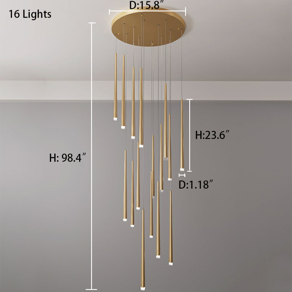 Minimalism Black Metal Ceiling Pendant Lighting Fixture For Staircase in Gold/ Black Finish