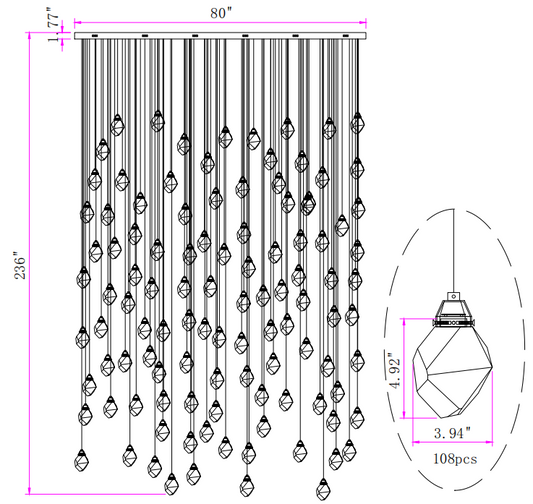 Custom Nicole Crystal Staircase Rec Chandelier 80''