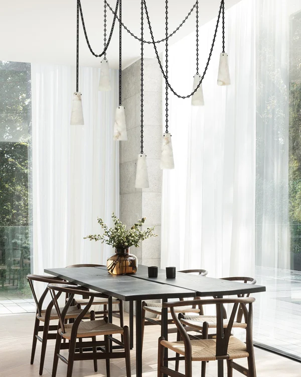 Luccas Alabaster 12 Light Chandelier with Adjustable Brass/Black Chain-MEET LIGHTING