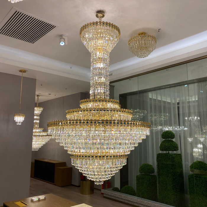 Luxury Extra Large Conical Funnel Crystal Chandelier with Sapphire for High-celling-MEET LIGHTING