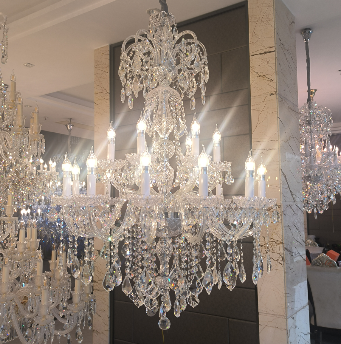 Luxury Classic Clear Crystal Chandelier for Foyer/Staircase/Entryway/Hallway-MEET LIGHTING