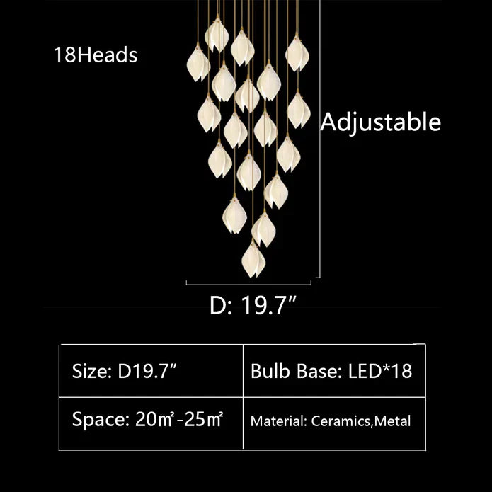 Nordic Magnolia Flower Ceramics Chandelier with Round Canopy-MEET LIGHTING