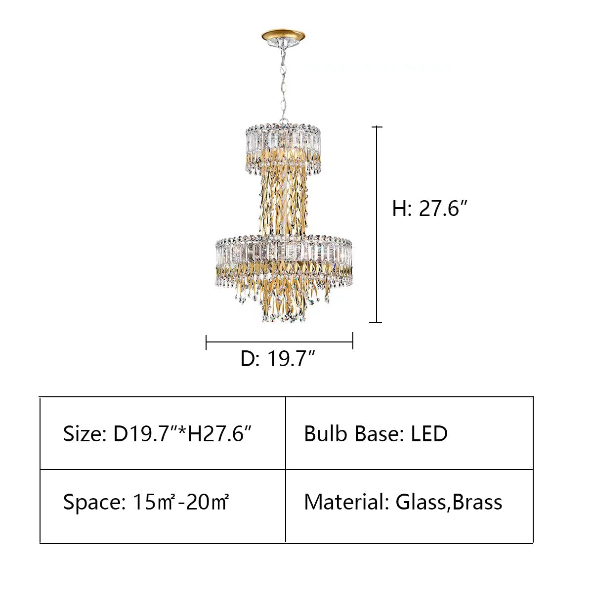 D19.7"*H27.6" Triandra Chandelier,chandelier,chandeliers,leaf,leaves,gold,crystal rod,rods,crystal,luxury,empire,two layers,large,oversized,big