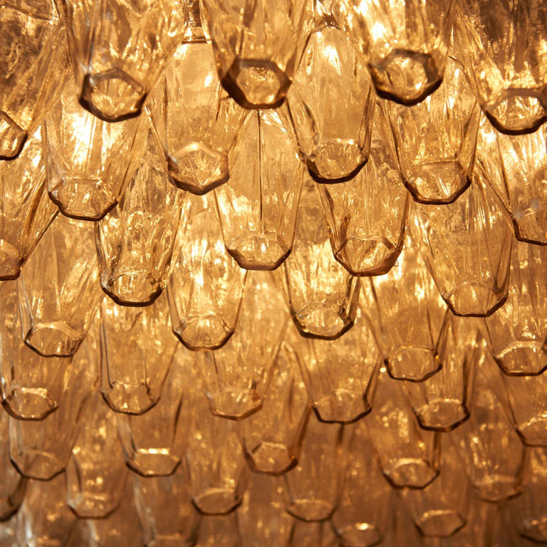 Spherical Murano Poliedri Clear Glass Drum Chandelier