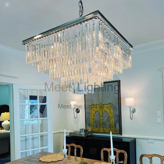 1920s Odeon 7-Layer Crystal Square Chandelier 47"