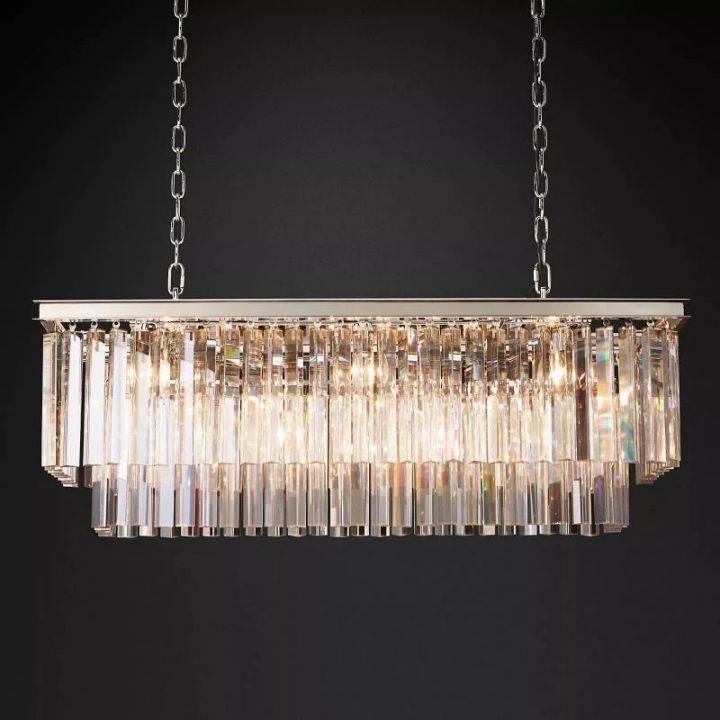 1920s Odeon Crystal Art Deco Rectangular Chandelier 40"