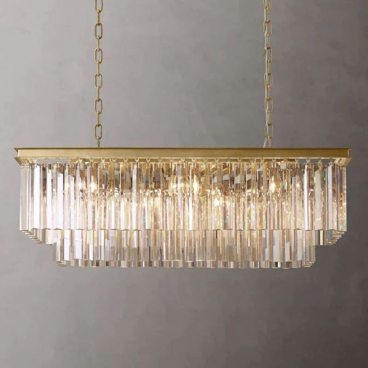1920s Odeon Crystal Art Deco Rectangular Chandelier 40"