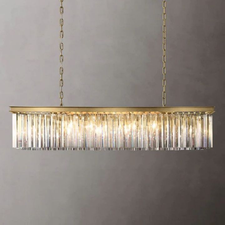 1920s Odeon Crystal Art Deco Single Rectangular Chandelier 49"W/60"W